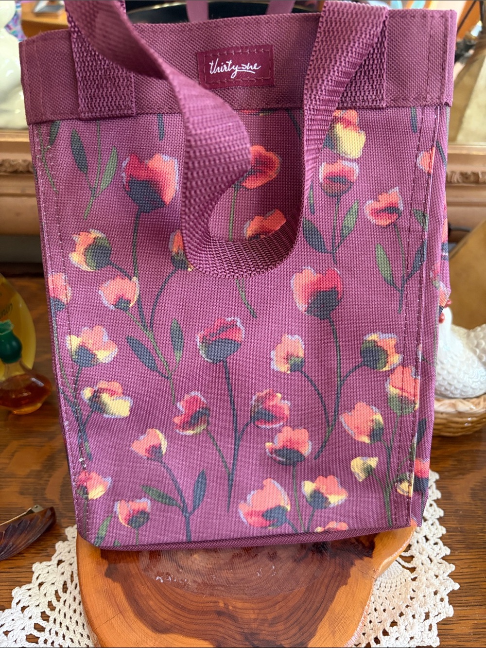 thirty-one Plum Floral Vertical Tote